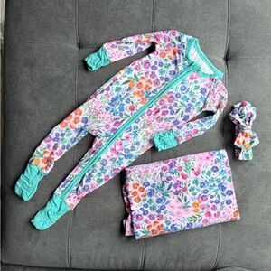 Little Sleepies Pastel Floral Baby Onesie and matching swaddle